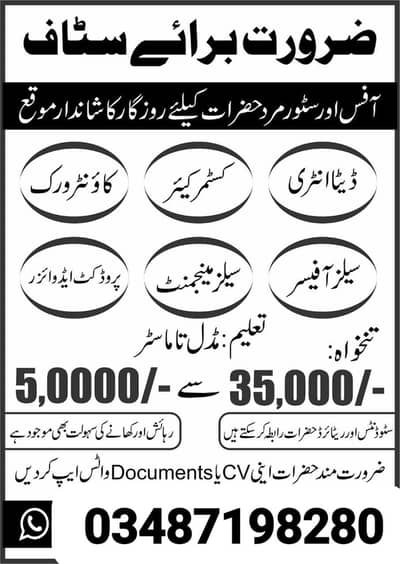 need staff male and female 03487198280