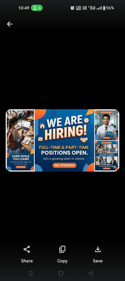 we are hiring male or female at lahore