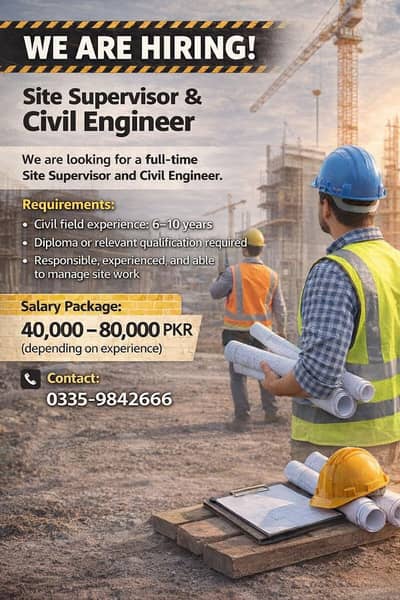 we are hiring civil engineer job at Gulberg Greens islamabad
