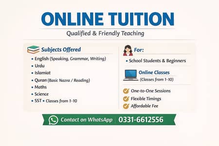 Online Tuition - Expert Tutor for All Classes (Grade 1 to 10)