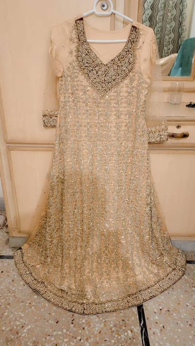 Elegant heavy embroidered bridal /party wear maxi | Peach/Gold