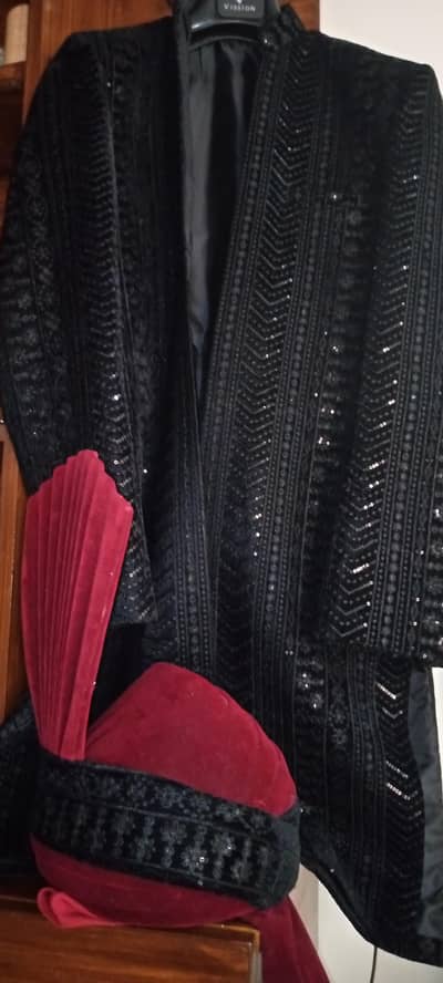 Black wedding sherwani for groom at half price contact 03365761442