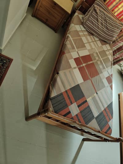 pure pine wood single bed with matress,side table and storage cupboard