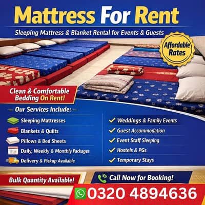 Mattress For Rent / Sleeping Mattress & Blanket Rental for event/guest