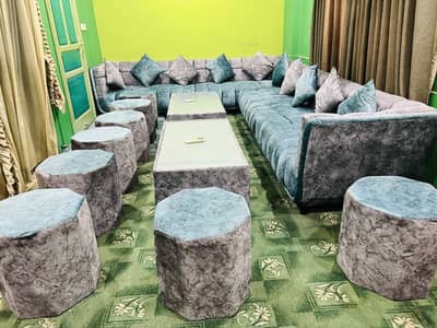 10 Seater L Shape with 2 Tables 8 Stools