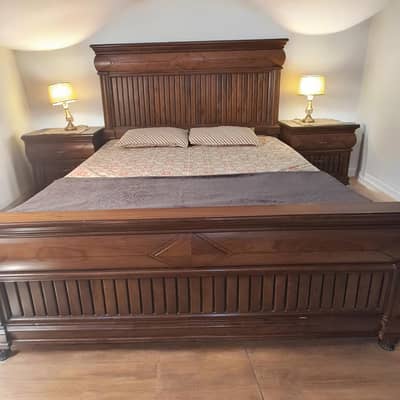 wooden bed set (apricot wood) with wardrobe