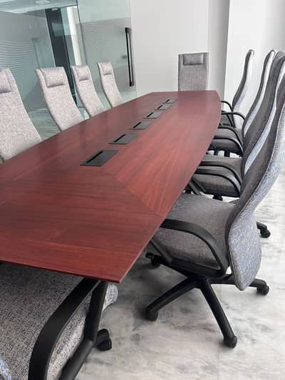 Board room Table with 12 High back chairs