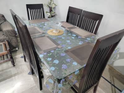 Dining Table wooden structure glass top