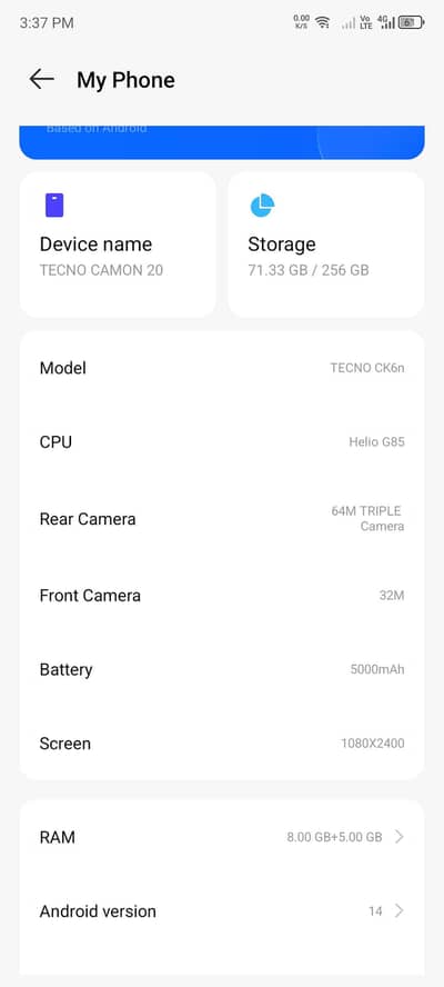 tecno coman 20 12/256 gb