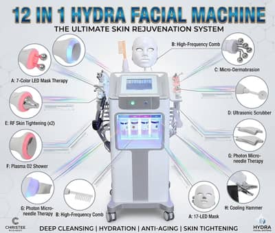 12 In 1 Hydra Facial Machine | Hydra Dermabrasion | 7-Color LED Mask
