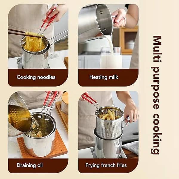304 Stainless Steel Deep Fryer Pot with Strainer Basket & Lid – Fast Heating Frying Pot for French Fries, Chicken & Shrimp