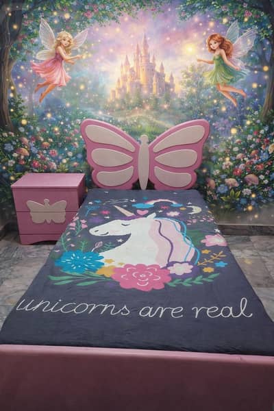 Imported pure wood deco paint bed with side table