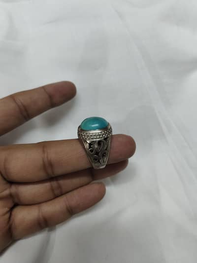 Hussaini feroza turquoise gemstone silver ring