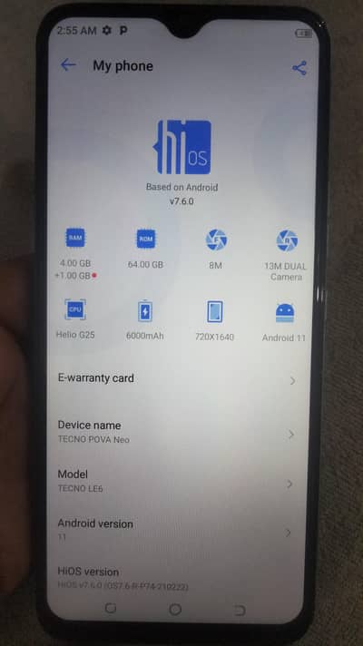 Techno Pova Neo 4GB 64GB l 6000mAh Battery l Fingerprint Ok l 10/9 con