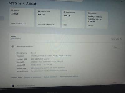 I5 6th Gen 8GB Ram 256 GB SSD