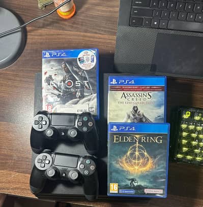 Ps4 Pro 2 original controllers w 3 games elden ring, ghost of Tsushima