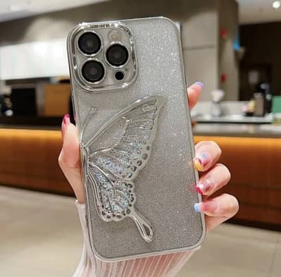 Iphone 13 pro case, Butterfly glitter case with camera border