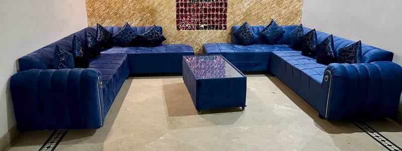 12 Seater Luxury Sofa Set with Table | Navy Blue |