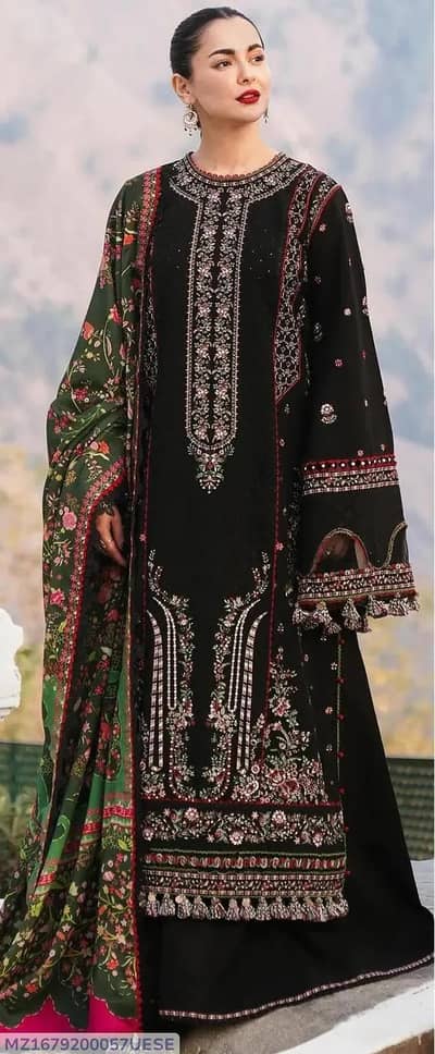 Black Embroidered Women's 3Pcs lawn suit Eid delivery free
