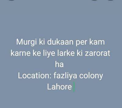 Helper required for chicken shop