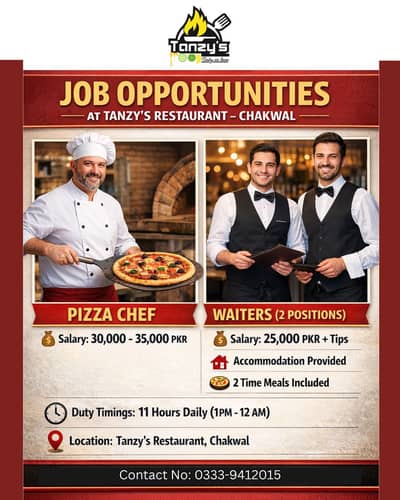 Restaurant Waiter and Pizza Chef Required