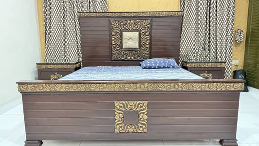 Bed with dressing table and side table