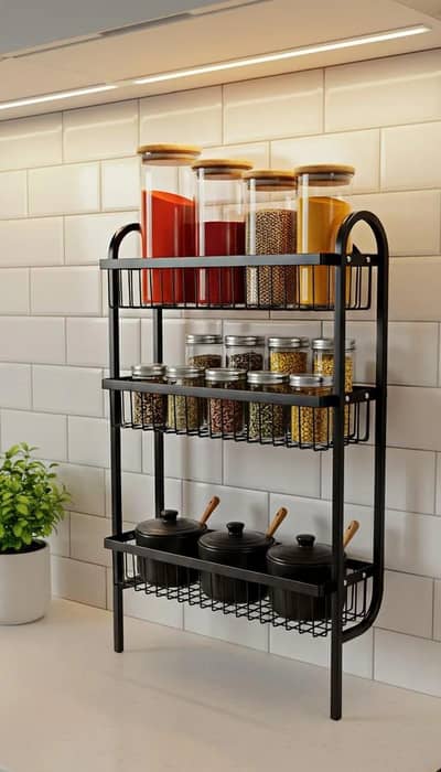 Black 3 Tier Wall Mounted Spice Rack