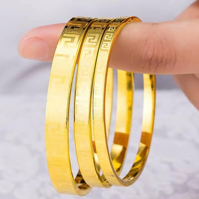 Gold Greek Key Pattern Bangle Bracelets for Women