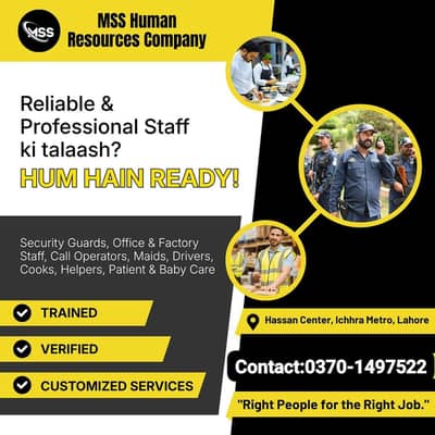 We Provide All type of staf and jobs like HR-Call Oprater-Domestec etc