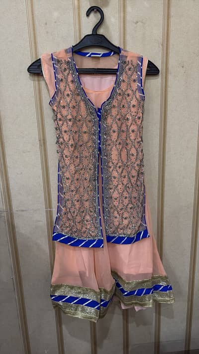 Peach Dress with Dupatta & Trouser for Girls (11–12 Years)