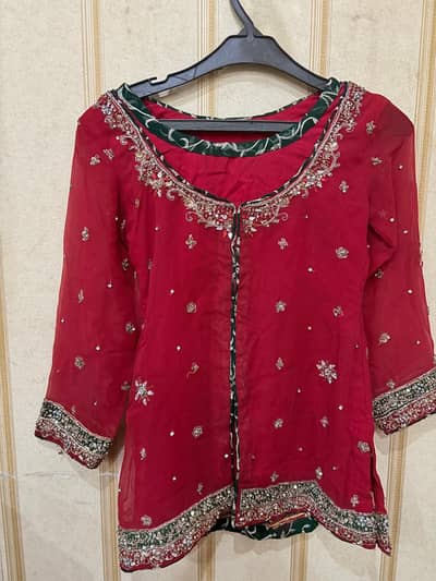 Red Shirt & Green Sharara for Girls