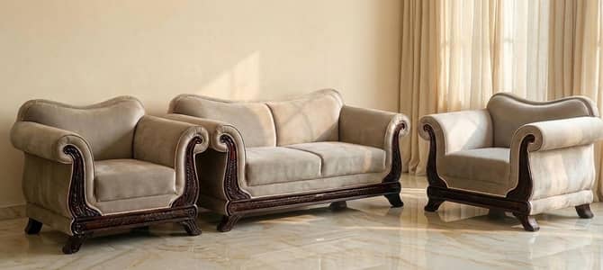 Beige colour 7 seater sofa set for sale