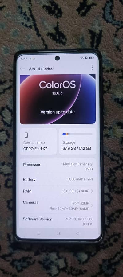 oppo find x7.512gb rom   16gb ram+12