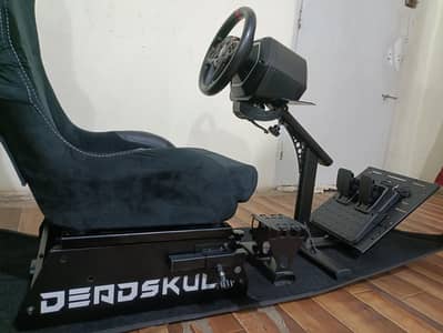 Deadskull gaming seat with thrustmaster wheel
