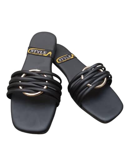 Womens Black strappy flat sandals.