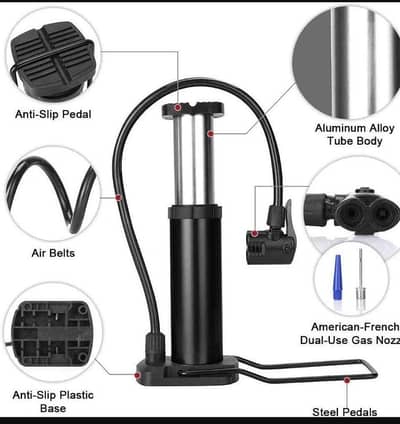 Black Mini Foot Pump for Bike Tire Inflation