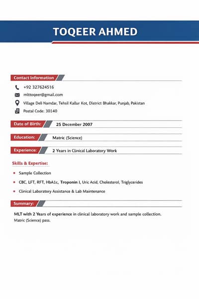 Experience lab technician available