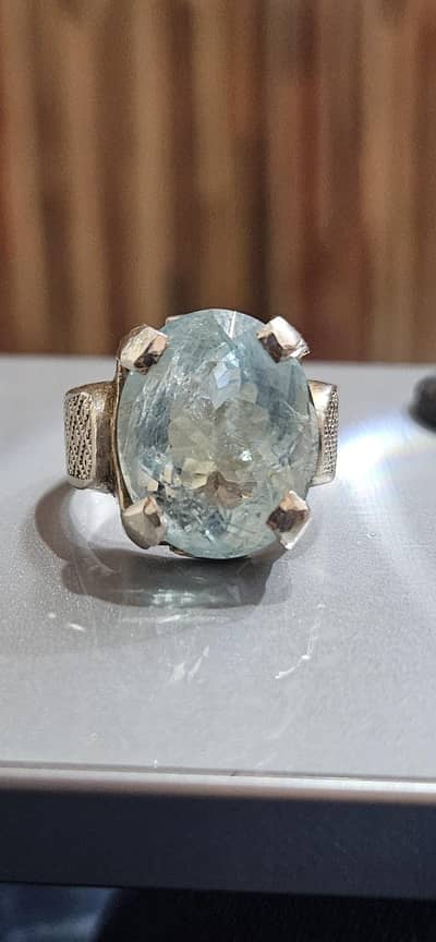 Aquamarine gemstone chandi ring