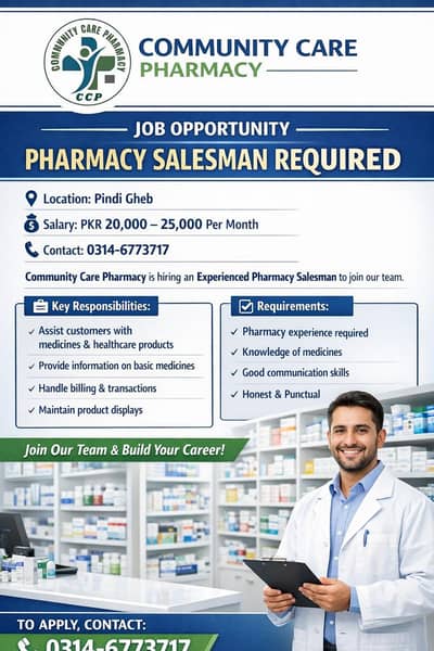 Experienced Pharmacy Salesman Required