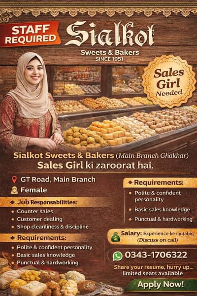 female staff Required  Sales Girl Required