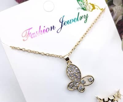 Golden butterfly pedant  Necklace set with earring & rings Eid offer