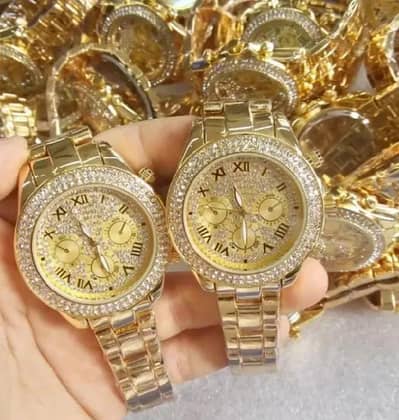 Premium Gold Plated Diamond Encrusted Luxury Watch - Free Delivery