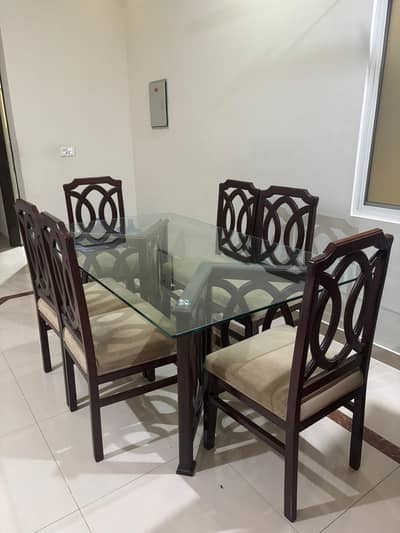 6 chair dining table - glass top