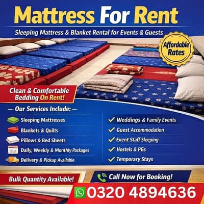 Mattress For Rent / Sleeping Mattress & Blanket Rental for event/guest