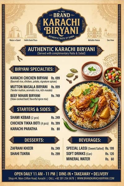 Art Design Of Karachi Biryani Manu