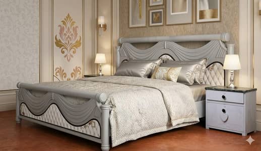 Double Bed 6 x 6 with 2 side tables  without mattress