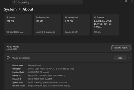 Dell Latitutde 7390 Intel Core I5 VPRO 8TH Gen with Touch Screen