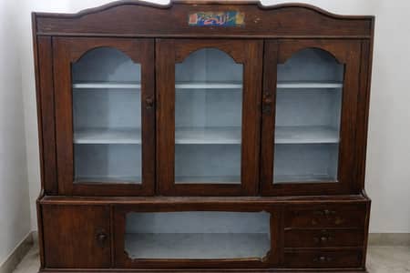 Solid Wooden Crockery Showcase with Glass Doors – Good Condition