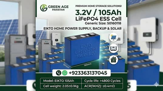 Lithium LiFePO4 Batteries Cell 3.2V 105Ah/314Ah Brand Eikto + A-Grade