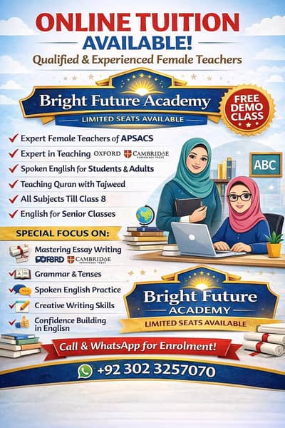 Experienced Female Online Tutor Available (Class 1–8 | All Subjects